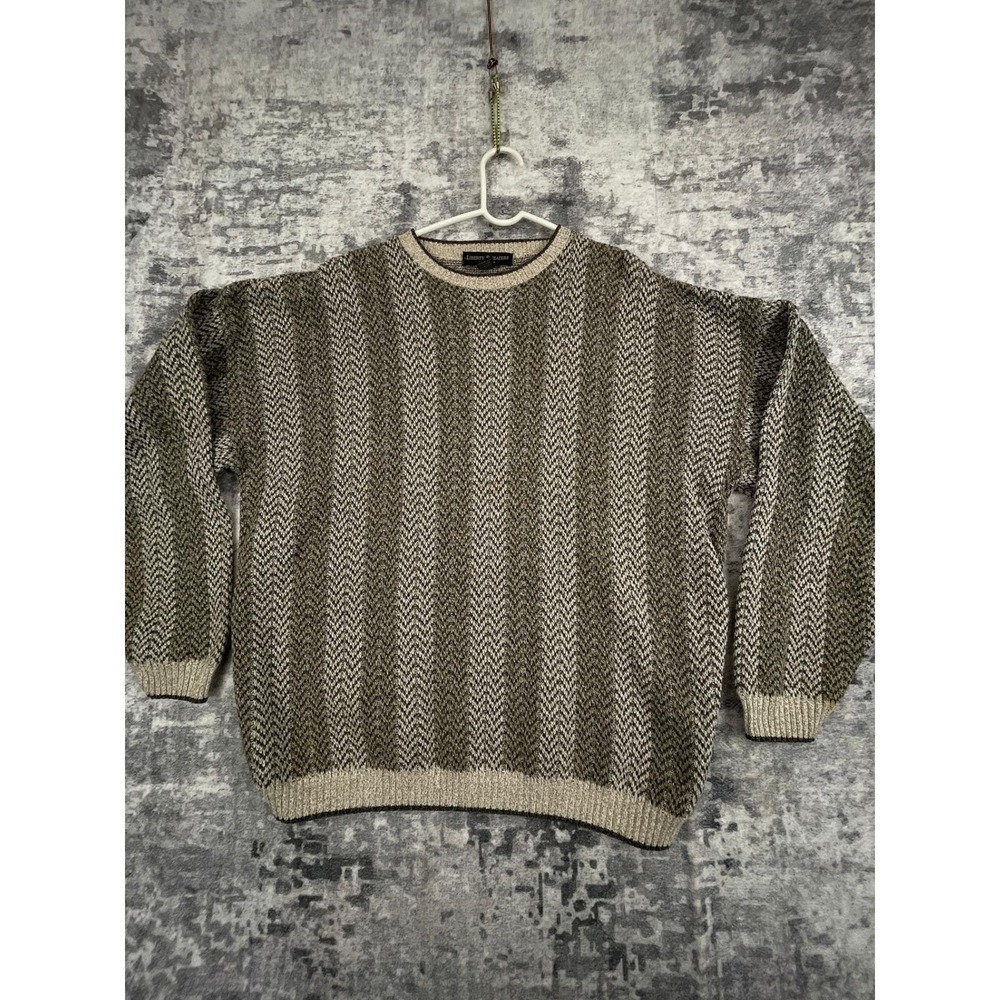 Vtg Liberty Men's XXL Chevron Knit Pullover Sweater Tan Cotton 90s Grandpacore